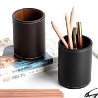 Porte-stylos rond en cuir PU créatif et élégant, boîte de rangement de bureau durable, porte-stylos