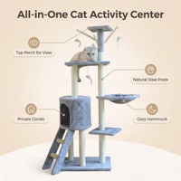 Arbre à chat d'intérieur personnalisé gris écologique, grand format, mignon, en panneaux de particules, 2 niveaux, 138 cm - Maison à gratter pour chat moderne et luxueuse