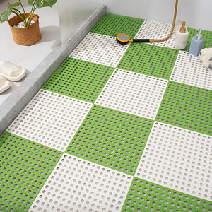 Tapis de douche antidérapant en PVC, motif géométrique carré, tapis de bain pour salle de bain, drainage, rose, blanc, gris, bleu, vert, jaune, design moderne - Product Image 3