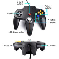 Control de Videojuegos N64 USB Multicolor al por Mayor con Motor de Vibración Gamepad con Cable para Joystick de Consola Nintendo N64