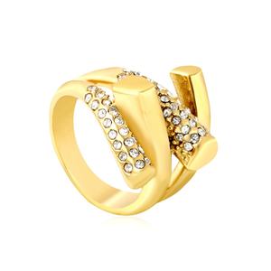 Bague tendance en acier inoxydable à quatre couches pour femme, plaquée or 18 carats avec zircon et diamants, idéale pour mariage ou fiançailles - Product Image 1