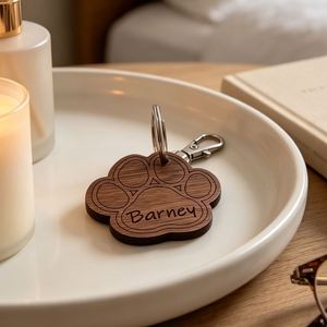 Personalised <b>Dog</b> Paw Keyring Wooden Keychain Custom Name Paw Print Keyring for Women <b>Dog</b> Memorial Keychain - Product Image 4