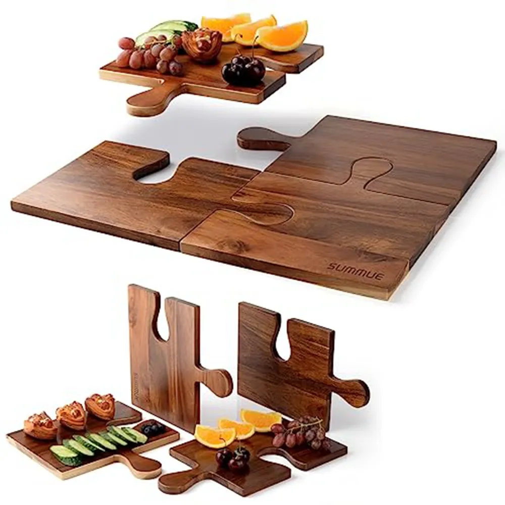 Luxury Wood Cutting Board with Puzzle Handles Chopping Boards for Meat Cheese Fruits Vegetables Custom Packaging