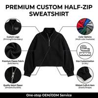 Sweatshirt Pria Hitam Oversize Bordir LOGO Custom, Kerah Tegak, Model Crop, Bahan Tebal, Gaya Streetwear