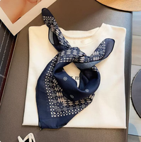 Foulard en coton botanique bleu marine style forêt 55*55cm, bandana léger, foulard de cou, couvre-chef en tissu respirant pour activités de plein air