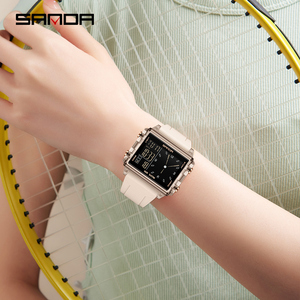 Reloj Digital de Moda Unisex SANDA 6273, Diseño de Doble Pantalla, Resistente al Agua para Uso Diario, Correa de Silicona, Reloj de Pulsera Informal - Product Image 4