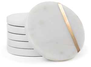 Luxury White <b>Marble</b> <b>Coaster</b> Set with Gold Inlay Round Drink <b>Coasters</b> for Coffee Table Dining Table Office Desk Home Decor Set - Product Image 1