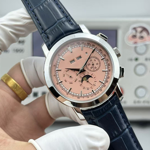 Reloj de Pulsera de Lujo para Hombre, Cronógrafo con Esfera de Salmón, Fase Lunar, Automático, Caja Plateada, Correa de Cuero Azul, Gran Venta 2026 - Product Image 2