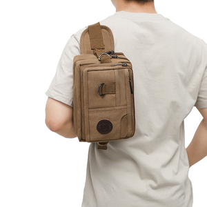 Wholesale Men's Chest <b>Bags</b> Large Capacity Outdoor <b>Canvas</b> Waist <b>Bag</b> Multi-Compartment <b>Drawstring</b> Front Sling Zipper Anti-Theft - Product Image 5
