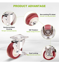 Roulettes rouges en PU de 2 et 3 pouces pour fauteuils et meubles de bureau, à usage léger, avec prix compétitif