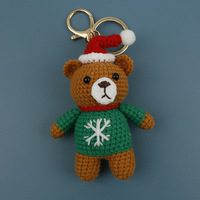 Porte-clés ours de Noël au crochet fait main, adorable ours tricoté avec bonnet de Père Noël et pull flocon de neige, breloque de sac