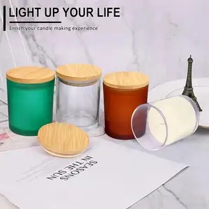 6 OZ 7OZ Kerzen gläser und Tasse aus gefroste tem farbigem Glas mit luftdichten Bambus deckeln zur Herstellung von Kerzen in loser Schüttung