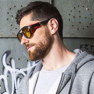 Lunettes de soleil rondes Steampunk vintage en cuir pour hommes, avec logo personnalisé, protection latérale, UV400, anti-radiation, confortables, unisexe - Product Image 2