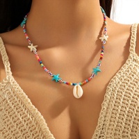 Collar de cadena para clavícula hecho a mano con cuentas de concha natural de estrella de mar, estilo bohemio, superventas transfronterizo, ideal para vacaciones en la playa