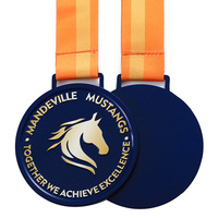 Médaille personnalisée de haute qualité en alliage de zinc, motif cheval émaillé rond, pour événements et récompenses scolaires