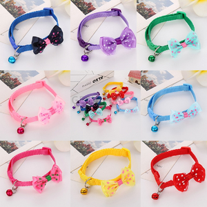 Pajarita de gasa multicolores lunares poliéster Bowknot Collar para mascotas anillo hebilla rápida ajustable gato cachorro con campana perro pajaritas - Product Image 2