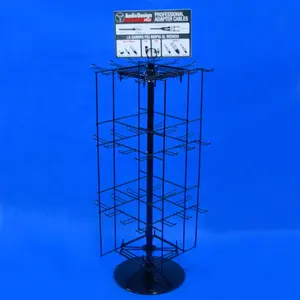 retail shop fixture iron steel Peg Prongs Hanging revolving counter stand metal promotion retail cables ties display rack