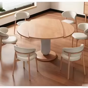 Offre Spéciale : Ensemble <span class=keywords><strong>Table</strong></span> et Chaises Pliantes Multifonctionnelles en Bois Massif Extensible Style Crème (1+6) - Product Image 1