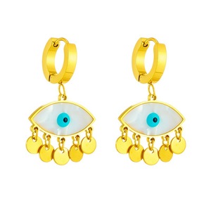 European American Fashion Blue Eye Drop Earrings Gold Tassel Geometric Party Jewelry Stainless Steel Ear Hoops - Product Image 5