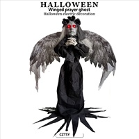 Statue d'ange gothique pour Halloween, décoration effrayante pour maison hantée, jardin, avec lumière électrique activée par la voix et capteur de mouvement