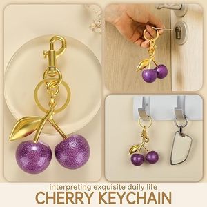 Superior Quality Gold Plated Cherry Bag Charm Luxury Keychain Accessory Purse Charm for Handbags Premium Gifts for Women RTS - Product Image 2