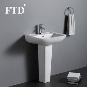 Lavabo Cuadrado Moderno de Cerámica con Columna, Lavamanos con Pedestal para Baño de Hotel y Hospital, para <span class=keywords><strong>Lavandería</strong></span> - Product Image 1
