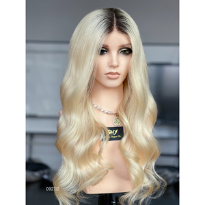 Pelucas de Cabello Humano Virgen Europeo con Frente de Encaje Transparente HD, Rubias con Raíz Negra, Ondas Sueltas de Lujo para Mujeres - Product Image 1