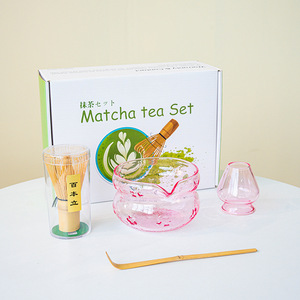 Japanese Green Tea Ceremony Chawan Whisk Holder Bamboo Chasen Salad Porridge Cup Clear Pink <strong>Mixer</strong> <strong>Glass</strong> Matcha <strong>Bowl</strong> With Spout - Product Image 1