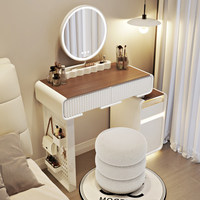 Table de toilette moderne à LED avec miroir rond et plateau en verre, meuble de chambre suspendu pour appartement et maison, vente en gros