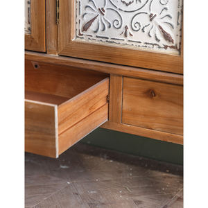 Meubles de cuisine de rangement de Style rustique de ferme fleur blanche porte sculptée buffet en bois armoire avec <span class=keywords><strong>tiroirs</strong></span> pour salon - Product Image 3