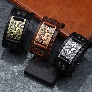 European Style Leather <b>Bangle</b> With Animal Pattern <b>Copper</b> Alloy Unisex Bracelet - Product Image 3