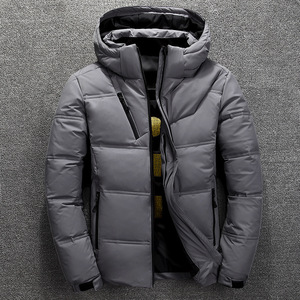 Chaqueta acolchada cálida de invierno informal para <span class=keywords><strong>hombre</strong></span>, <span class=keywords><strong>Parka</strong></span> de pato blanco con capucha de Color sólido, forro con cremallera y logotipo estampado, abrigos para exteriores - Product Image 5