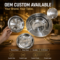Assiette Ronde en Métal Facile à Nettoyer, Durable, en Acier Inoxydable, pour Cuisine, Repas, Fêtes, Buffets, Compatible Lave-Vaisselle, Personnalisable OEM