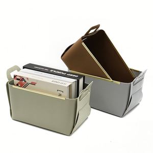 Fast 3-Day Shipping Gold Metal Trim Pu Leather <b>Basket</b> <b>Foldable</b> Storage Bins Home Organization for Laundry Use - Product Image 4