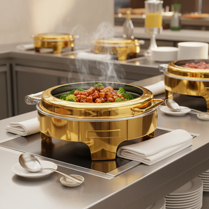 Grand réchaud de présentation doré, chauffe-plats électrique sans fumée, en acier inoxydable, pour restaurants et hôtels, OEM - Product Image 5
