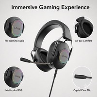 Casque filaire circum-auriculaire RGB avec son surround et USB pour le gaming et les appels, microphone intégré pour PC portable et joueurs
