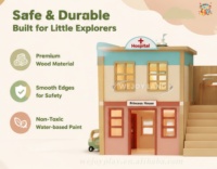 En gros, Série de jeux de rôle en bois pour enfants : Équipement de terrain de jeu intérieur, maisonnette et maison de jeu de rôle, thème Ville et Towne, pour aire de jeux intérieure
