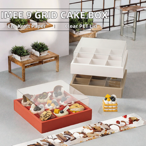 IMEE Paquete de 9 Cajas Cuadradas de 10 Pulgadas para Pasteles, Cupcakes, Pan, Donas, Frutas, Galletas, Postres, Repostería, Kraft Reciclable Transparente - Product Image 2
