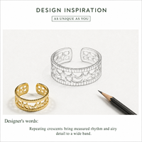 Durchbrochener Halbmond-Ring aus Edelstahl, Verstellbar, 14K Gold Vakuumbeschichtet, Breiter Bandring in Gold- und Silberfarben