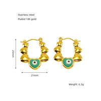 Haute qualité rétro Design mauvais yeux coeur boucle d'oreille 18K or acier inoxydable plaqué vert creux oeil boucles d'oreilles cadeau titane