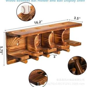 Wooden Baseball <b>Display</b> Stand <b>Wall</b> Mounted Solid Wood Rack For Baseballs And Bats Storage Organizer - Product Image 4