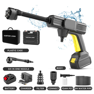 Nettoyeur haute pression <span class=keywords><strong>sans</strong></span> <span class=keywords><strong>fil</strong></span> 6-en-1 avec buse, machine de lavage de voiture à batterie, nettoyeur <span class=keywords><strong>sans</strong></span> <span class=keywords><strong>fil</strong></span>, étui OEM personnalisé, rechargeable - Product Image 1