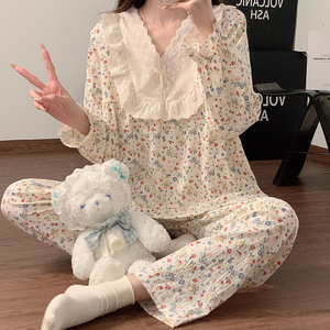 <span class=keywords><strong>Pigiama</strong></span> da Donna Lijia Stile Principessa Primaverile <span class=keywords><strong>e</strong></span> Autunnale con <span class=keywords><strong>Pizzo</strong></span>, Maniche Lunghe <span class=keywords><strong>e</strong></span> Pantaloni Lunghi, Motivo Floreale Dolce - Product Image 3
