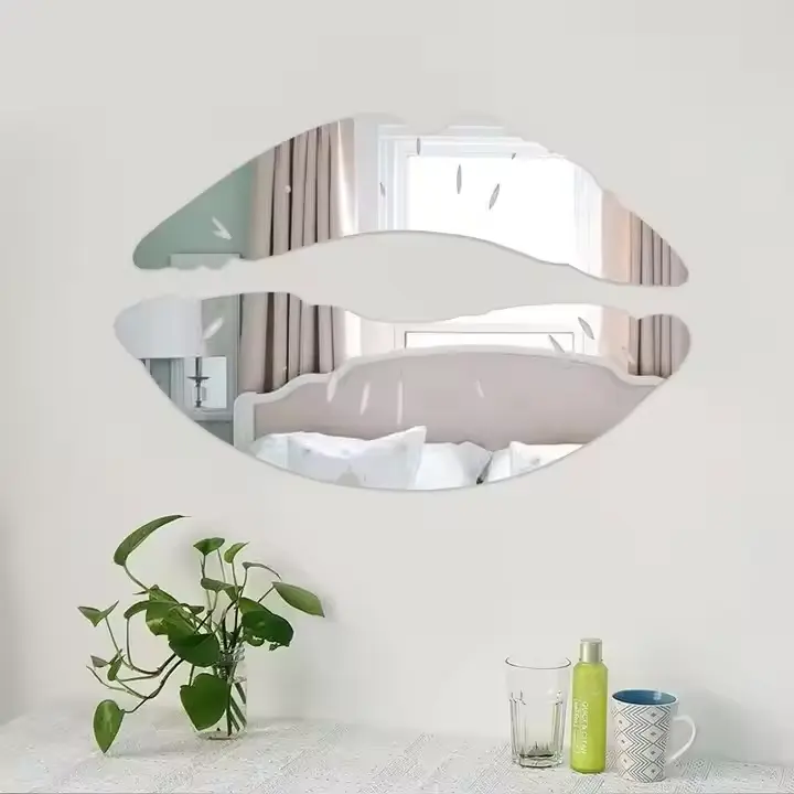 Venda quente adesivo de parede espelho 3D moderno criativo em forma de lábios arte DIY banheiro decoração de casa espelho removível