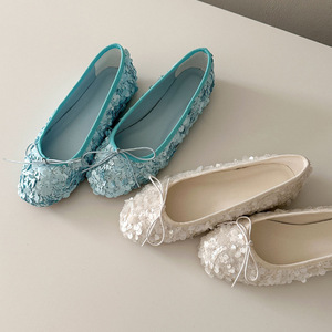 En Stock ~ Bailarinas con Lazo de Lentejuelas y Punta Redonda para Mujer, Estilo Francés, Zapatos Planos de Boca Baja que Combinan con Faldas - Product Image 3