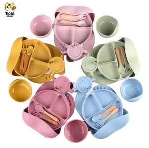 TGYW 7 pièces – Offre Spéciale : Ensemble de Vaisselle pour <span class=keywords><strong>Bébé</strong></span>, Bavoirs, Assiette à Ventouse, Bol, <span class=keywords><strong>Couverts</strong></span> en Silicone pour l'Apprentissage de la Nourriture des Bébés - Product Image 1