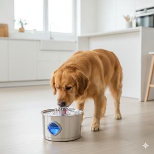 Fontaine à eau pour animaux de compagnie en acier inoxydable massif moderne avec logo personnalisé, charge automatique, système de filtration multicouche pour chiens - Product Image 1