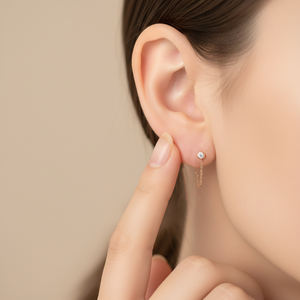 ต่างหูเพชรแท้ทรงหยดน้ำ ดีไซน์มินิมอลสุดฮิต ทองคำแท้ 14K สีโรสโกลด์ ของขวัญวันครบรอบสำหรับผู้หญิง - Product Image 3
