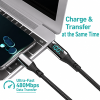 Câble de charge rapide USB-C PD 100W 5A avec affichage LED, tressé en nylon, Type C vers Type C, 1,2M 2M pour téléphone et tablette, vente en gros