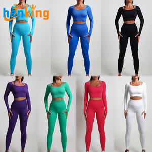 Ehanking <b>Women</b> Solid Color Seamless Yoga Fitness High Waist Hip Raise Workout Gym Leggings Sportswear Set for <b>Women</b> - Product Image 5